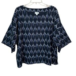 J.Jill Top Womens Size L Petite Mix Ikat Print Relaxed Kimono Style Boat Neck